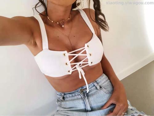 Bikini Foreign Trade New Sexy Lace Solid Color Tube Top Ladies Split Swimsuit Nylon Quality Factory Direct Sales
