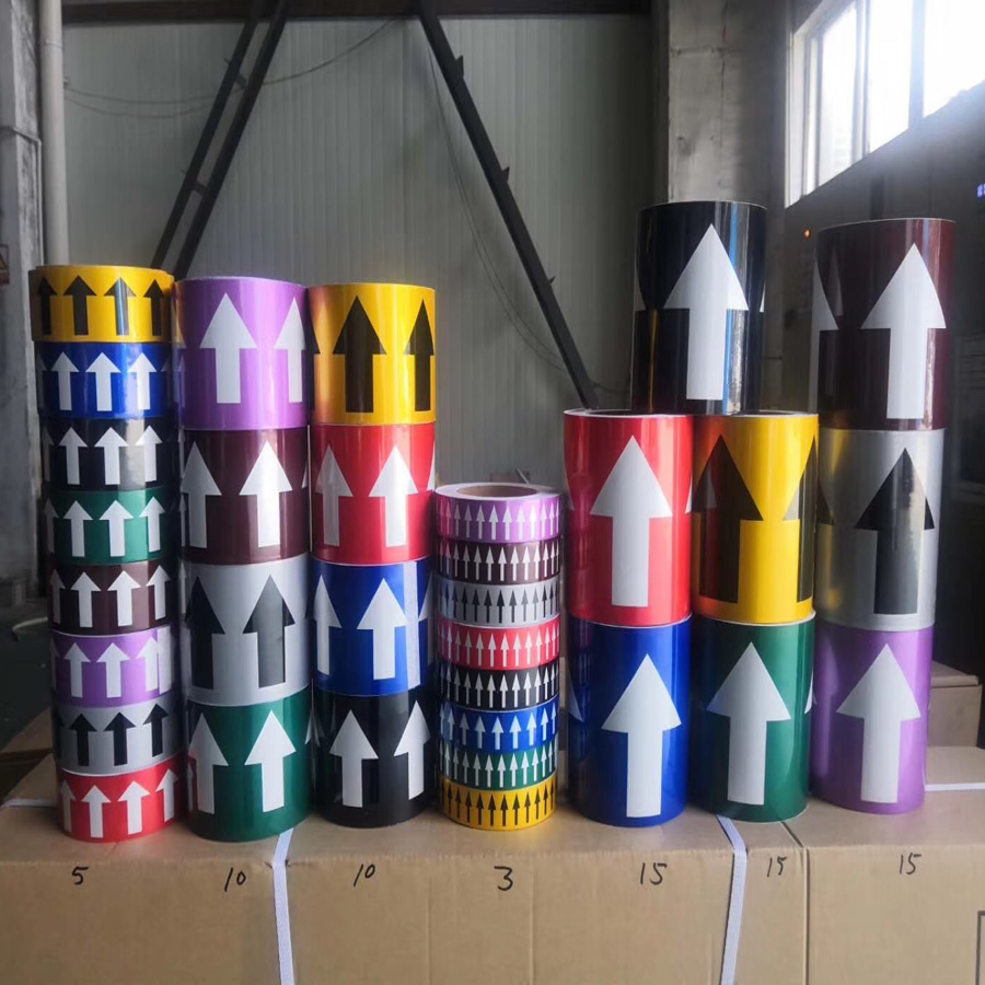 The Reflective pipe label stick pipe color ring wholesale pipe label flow arrow label can be customized