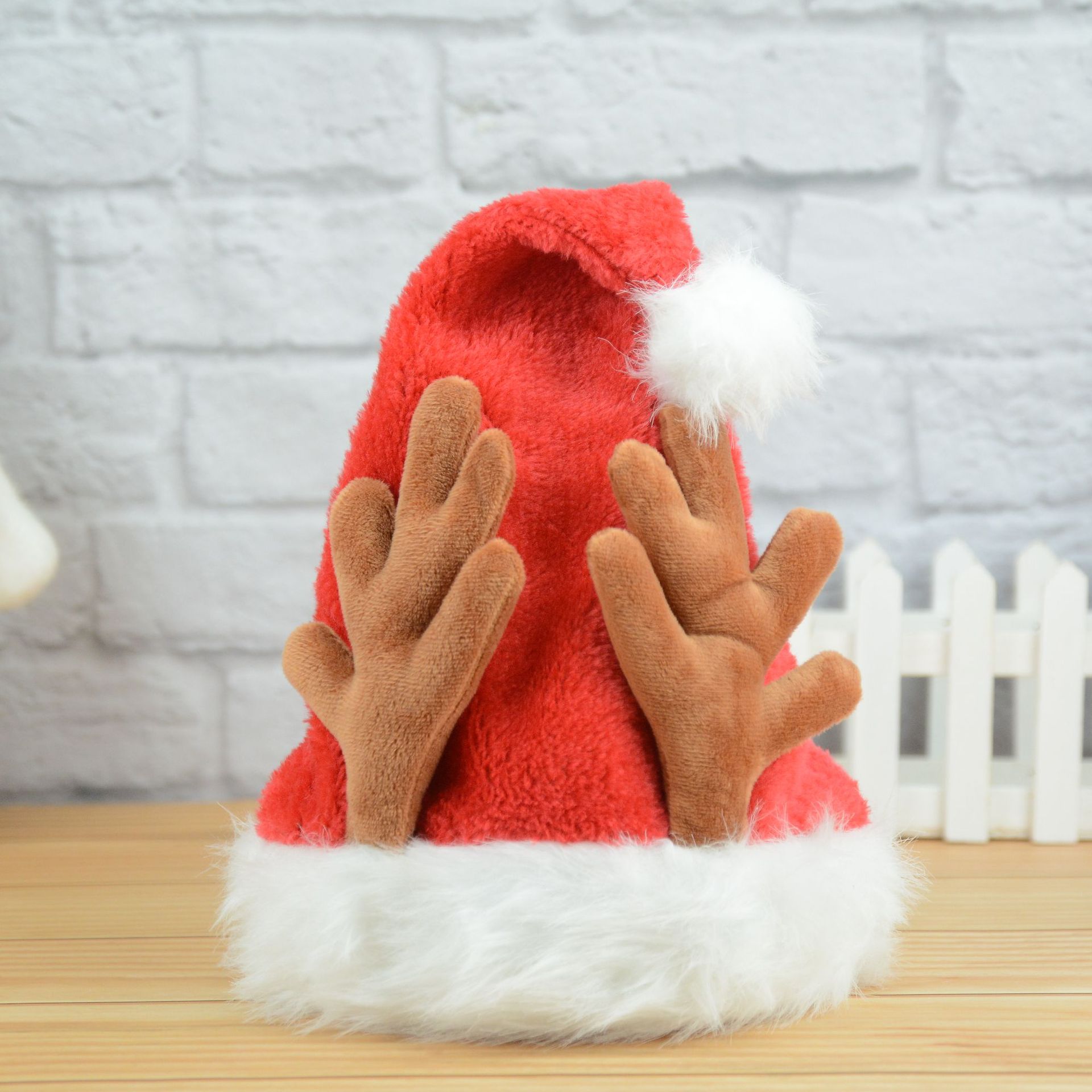 圣诞帽毛绒充棉鹿角圣诞帽可爱圣诞节普通帽节日装饰喜庆派对用品