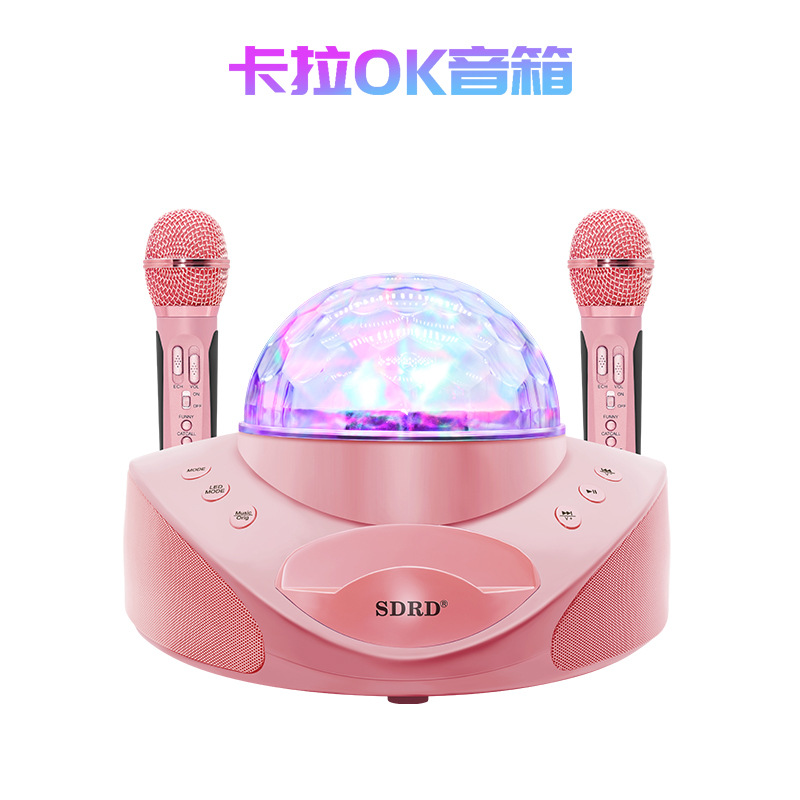 SDRD308厂家无线麦克风家用ktv音箱话筒一体机蓝牙七彩音响卡拉OK