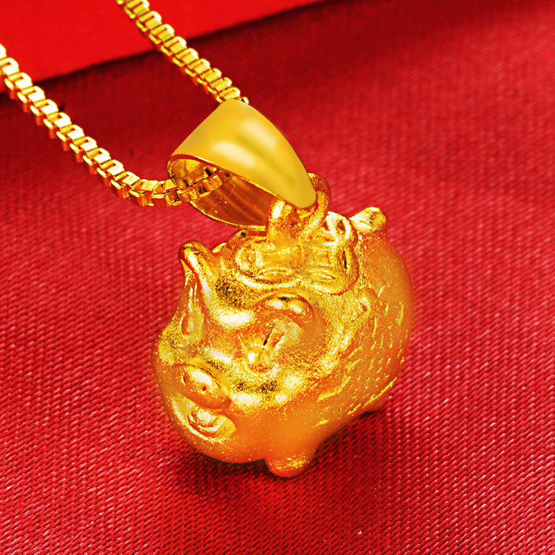 批发越南沙金本命年镀金3D猪可爱吊坠 生肖小猪简约个性项饰吊坠