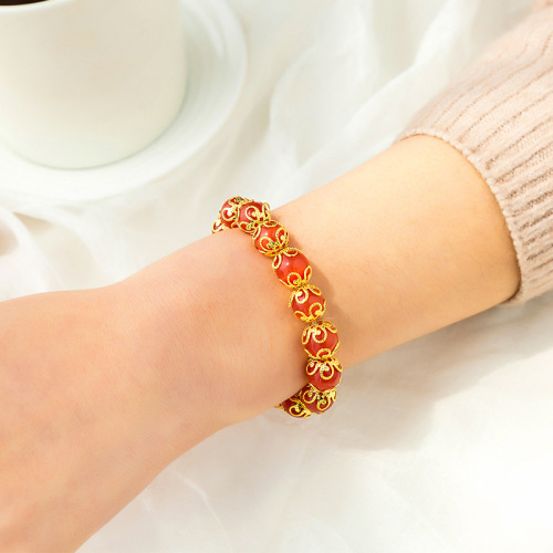 Wholesale WeChat Hot-Selling Imitation Agate Beads Wear Hollow Flower Gold-Plated Bracelet Female Vietnam Gold Women‘s Bracelet