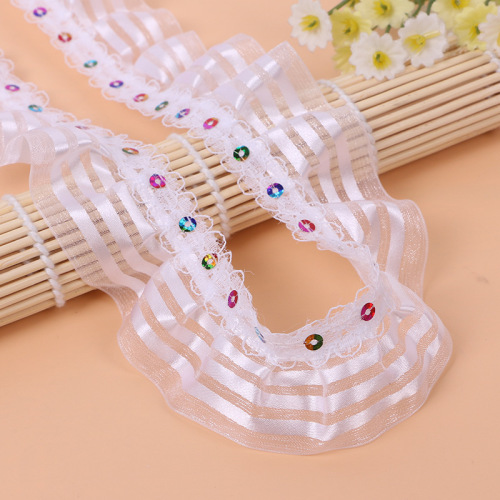 Factory Direct Sales Simple Pure White 4 Forged Single-Layer Pleated Lace， Sequins and Small Lace Decorative Accessories