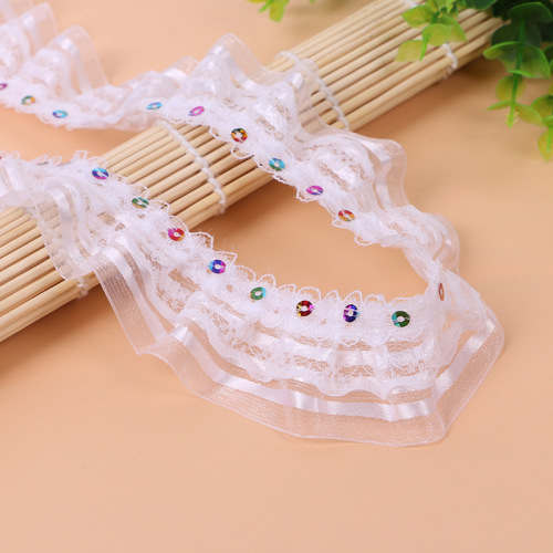 Factory Direct Sales DIY New 4 Sections Yarn Strip plus Lace Double-Layer Pleated Lace， High Quality Clothing Accessories