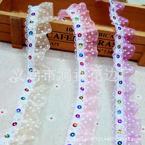 Factory Direct Wholesale Single-Layer Pleated Lace Colorful Sequined Lace