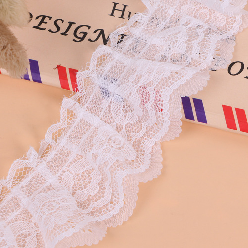 New Lace， Factory in Stock Supply， Quantity Discount， Chiffon Embossed plus Lace Double-Layer Pleated Lace