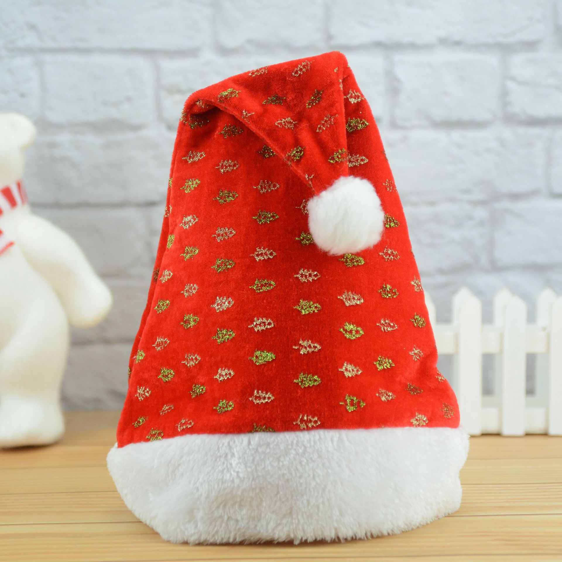 圣诞节帽子 绒布撒小树双边帽圣诞帽 圣诞节装饰品 圣诞节日派对