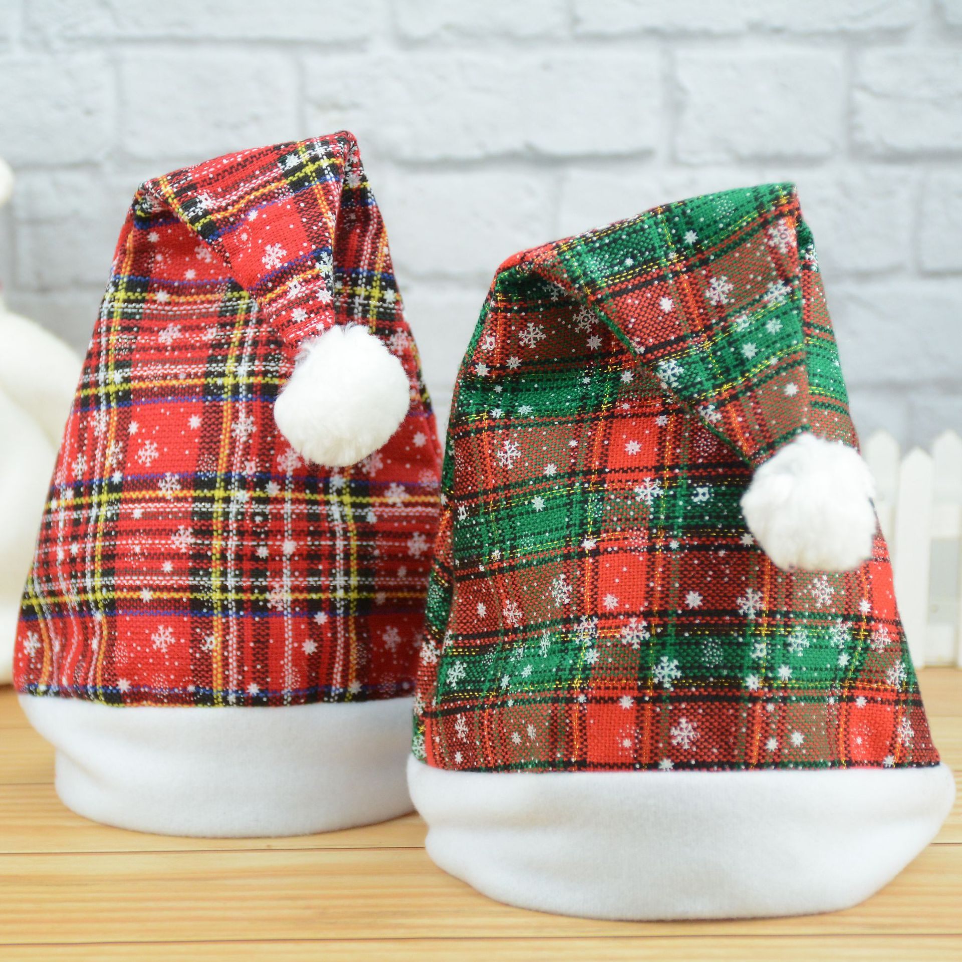 圣诞帽成人格子圣诞帽红绿色圣诞帽子圣诞节节日装饰帽派对装饰