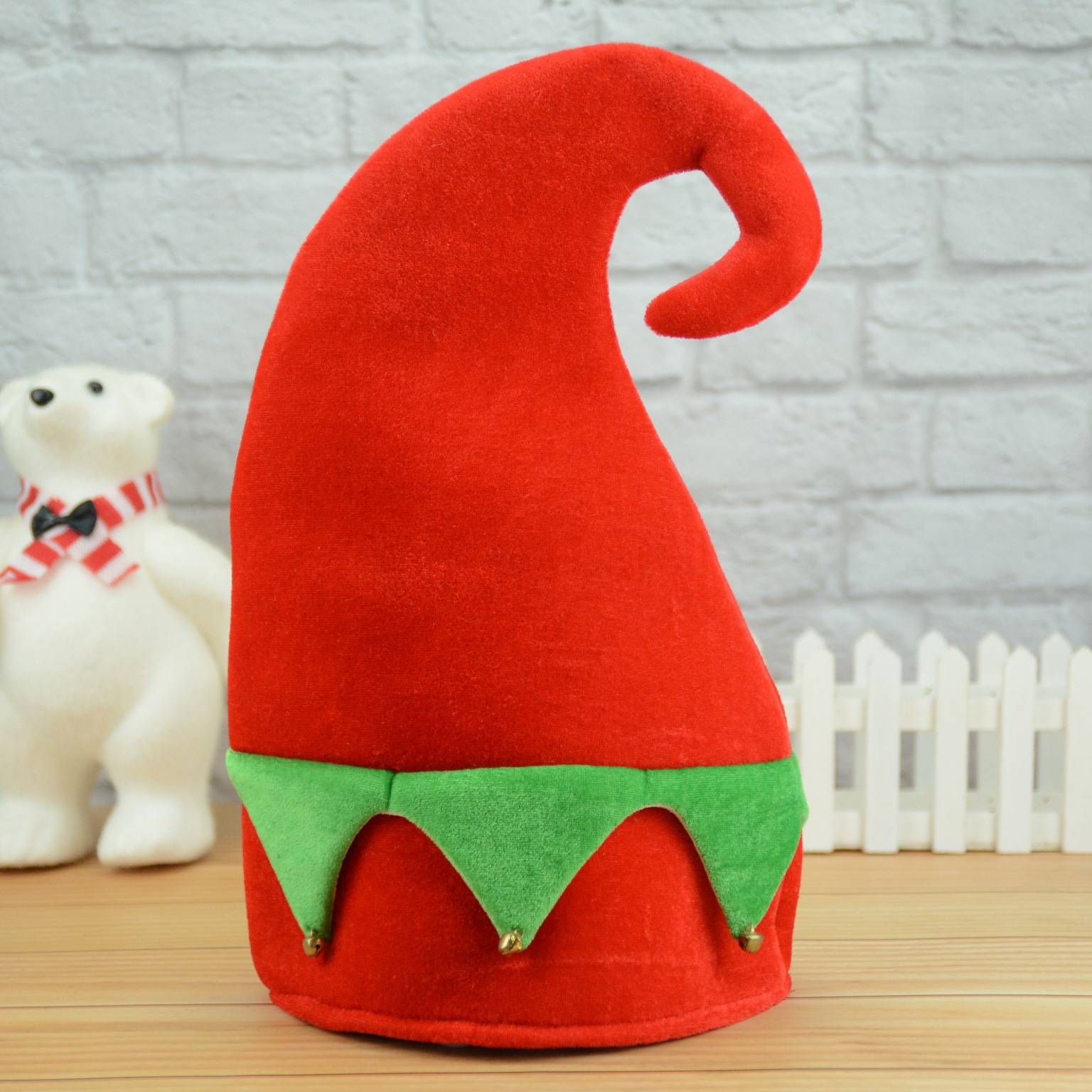 圣诞帽圣诞节装饰绒布铃铛弯帽圣诞精灵帽铃铛精灵帽派对用品
