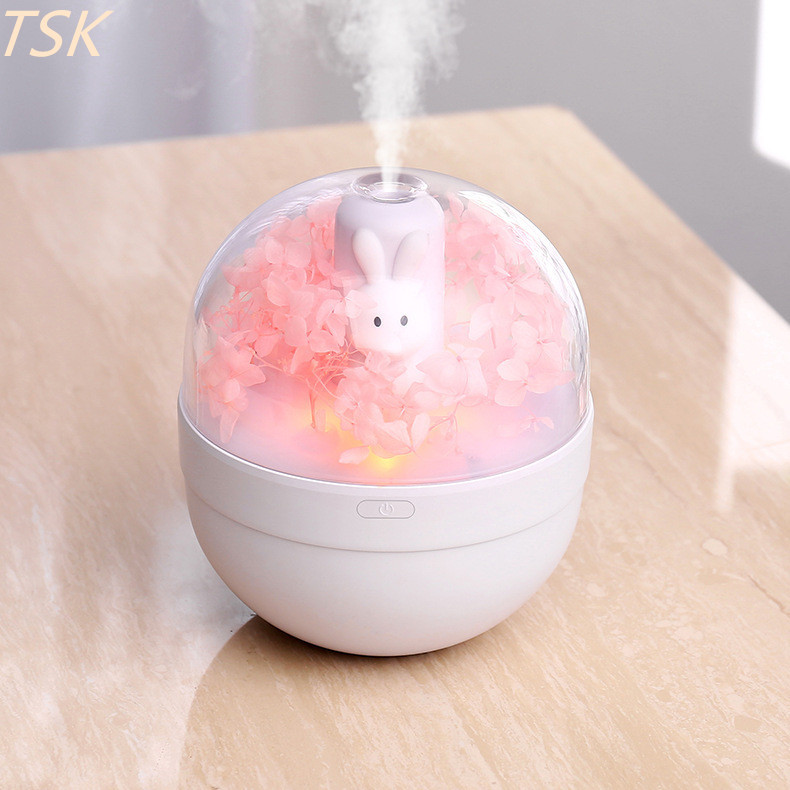 少女甜心兔永生花雾化空气净化器补水保湿防干燥USB景观加湿器
