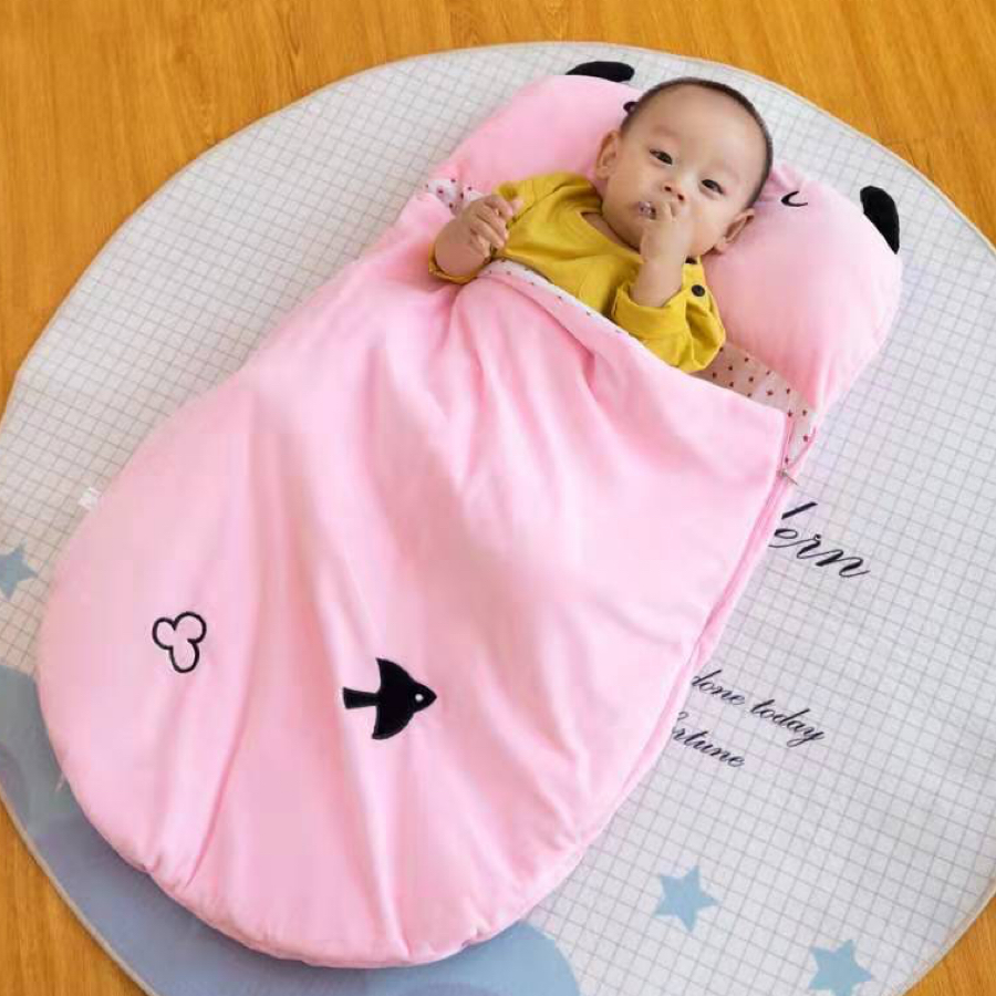 Ins baby kick resistant sleeping bag super soft warm cartoon animal cover sleeping bag