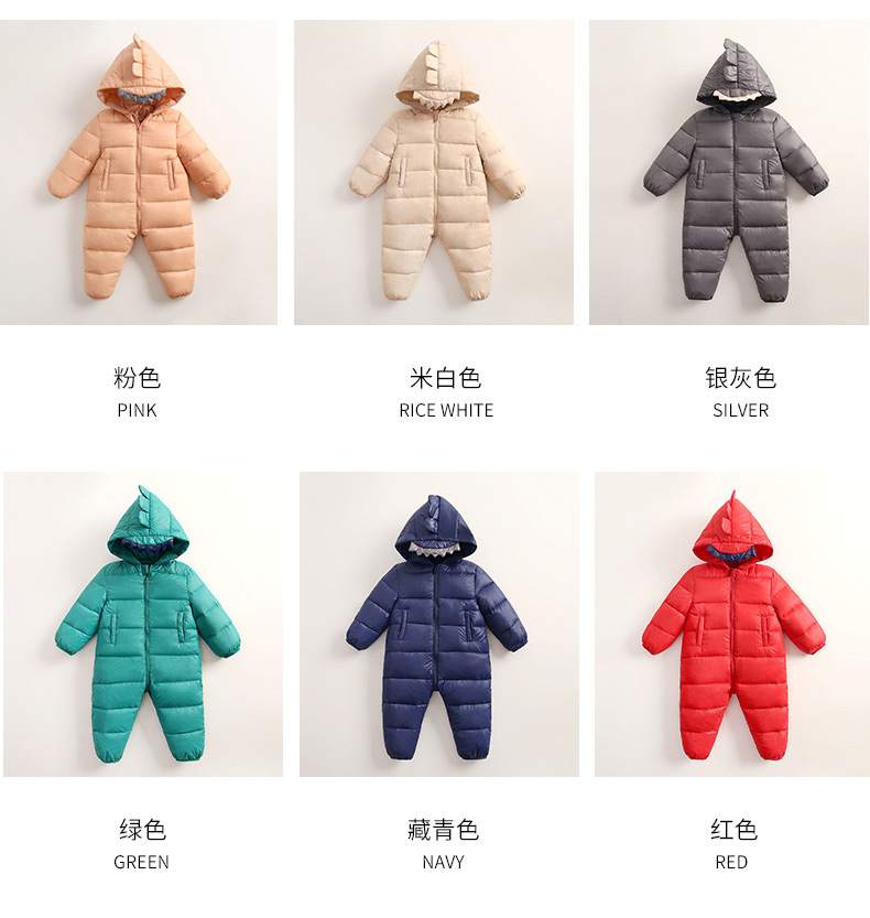新款婴儿保暖外穿秋冬装宝宝连体哈衣卡通羽绒棉爬服
