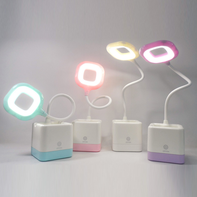 新品创意简约笔筒桌面LED夜灯卧室床头收纳灯3档触摸台灯手机支架