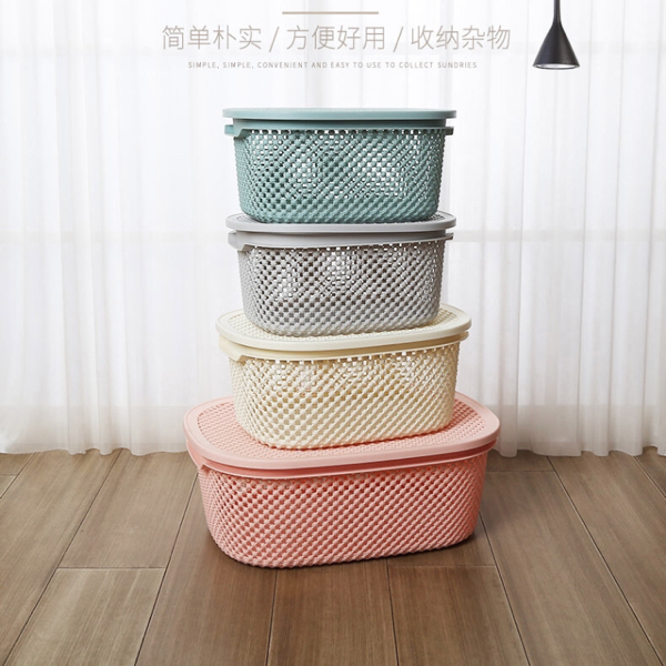 Plastic hollow desktop storage basket put clothes toys storage basket with cover underwear storage box