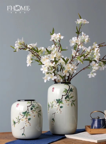 Chinese Green Shadow Storage Tank Set the Octagonal Drum Stool with the Same Style of Flower Arrangement for Pot Vase