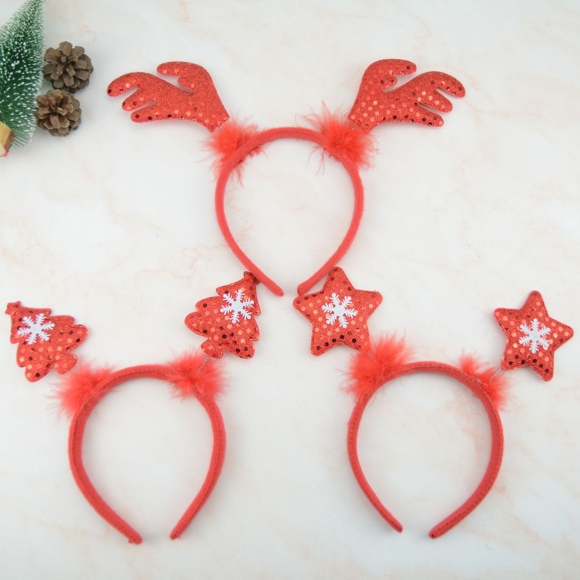 圣诞节头箍 儿童成人亮片布鹿角头箍 派对装品可爱头扣 圣诞装饰
