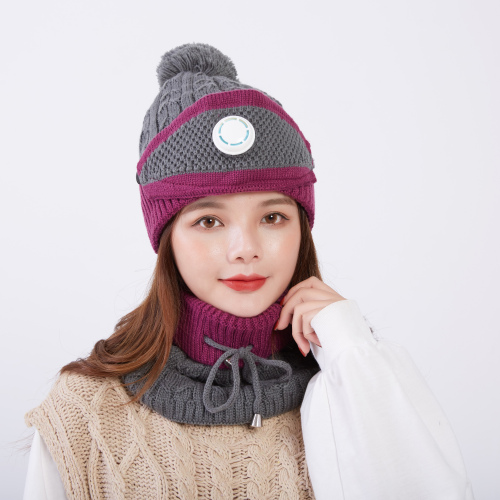 wool hat female fleece-lined thickened earflaps cold-proof scarf warm knitted hat breather valve