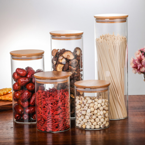 Borosilicate Glass Jar Bamboo Cover Sealed Jar Scented Tea Storage Bottle Tea Jar Storage Jar Moisture-Proof