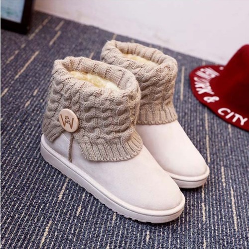 Wool Buckle Short Snow Boots Women‘s Winter New Snow Boots Twisted Woolen Yarn round Head Flat Boots Button