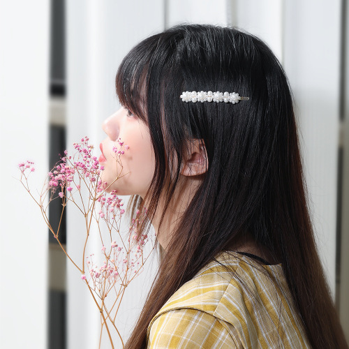 Jewelry Manufacturers Wholesale Online Popular Korean Style Metal Word Clip Girl Bangs hairpin Hairpin Pearl 