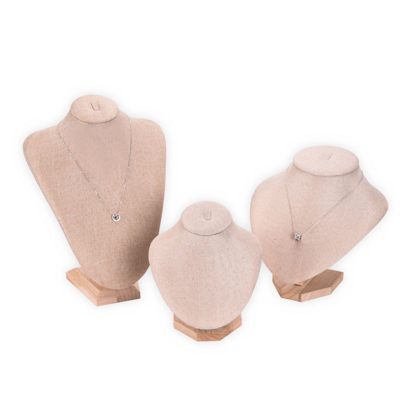 跨境实木棉麻项链架 首饰展示架 项链饰品展示颈模 饰品展示模特