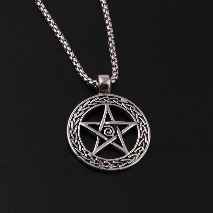 孟宇饰品圆形霸气男士五角星项链潮流个性金属吊坠挂链嘻哈锁骨链