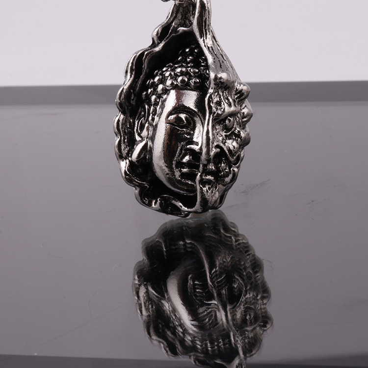 合金吊坠双面脸挂饰项链长毛衣链