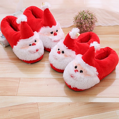 New Santa Claus Plush Slippers Christmas Hat Cartoon Old Man Shape Cotton Shoes Couple Home Warm Slippers