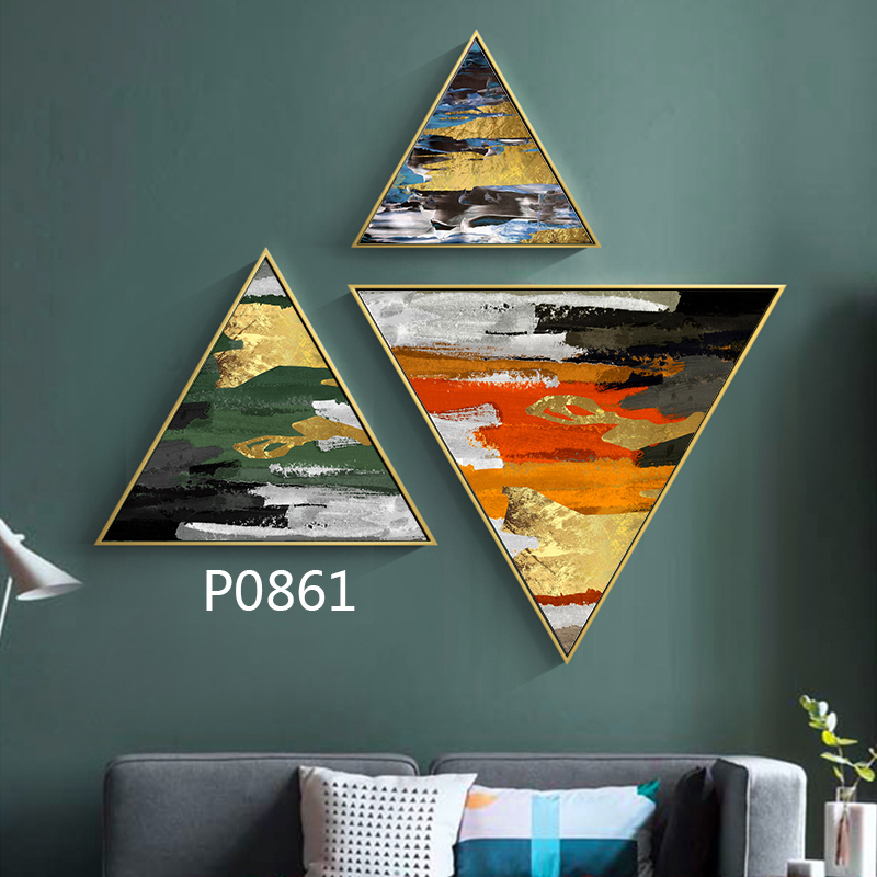 抽象风格异形装饰画酒店宾馆冰晶画三角形套装微框画水晶画