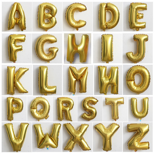 16-inch english a- z letter aluminum film balloon gold bright gold birthday decoration wedding party letter balloon wholesale