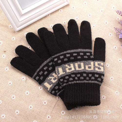 winter warm men‘s knitted wool gloves electric car women‘s bicycle gloves full finger finger gloves wholesale