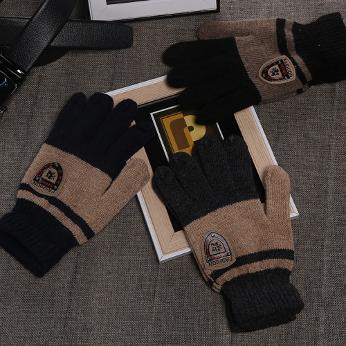 stall gloves wholesale winter warm knitted full finger gloves korean fashion men‘s brushed adult cold-proof gloves