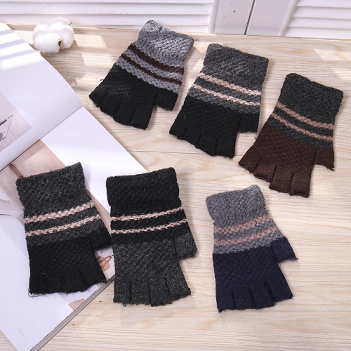 new winter students writing half finger warm gloves men‘s thickened open finger wool knitted gloves wholesale