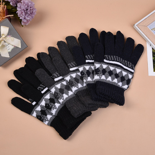 Winter Men‘s Full Finger Gloves Outdoor Cycling Warm Knitted Gloves Cold-Proof Wool Gloves Men‘s Mixed