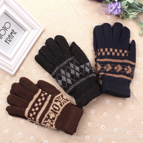 Stall Gloves Wholesale Winter Thermal Knitting Full Finger Gloves Korean Fashion Men‘s Brushed Hot Thickened Selling Style