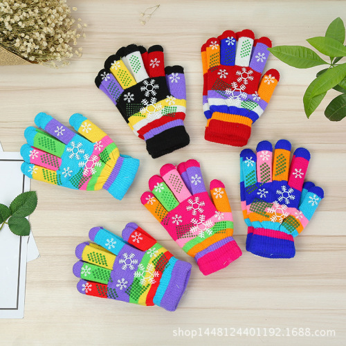 Winter Cute Adult Colored Gloves Double Thick Snowflake Warm Gloves Magic Knitted Gloves Wholesale