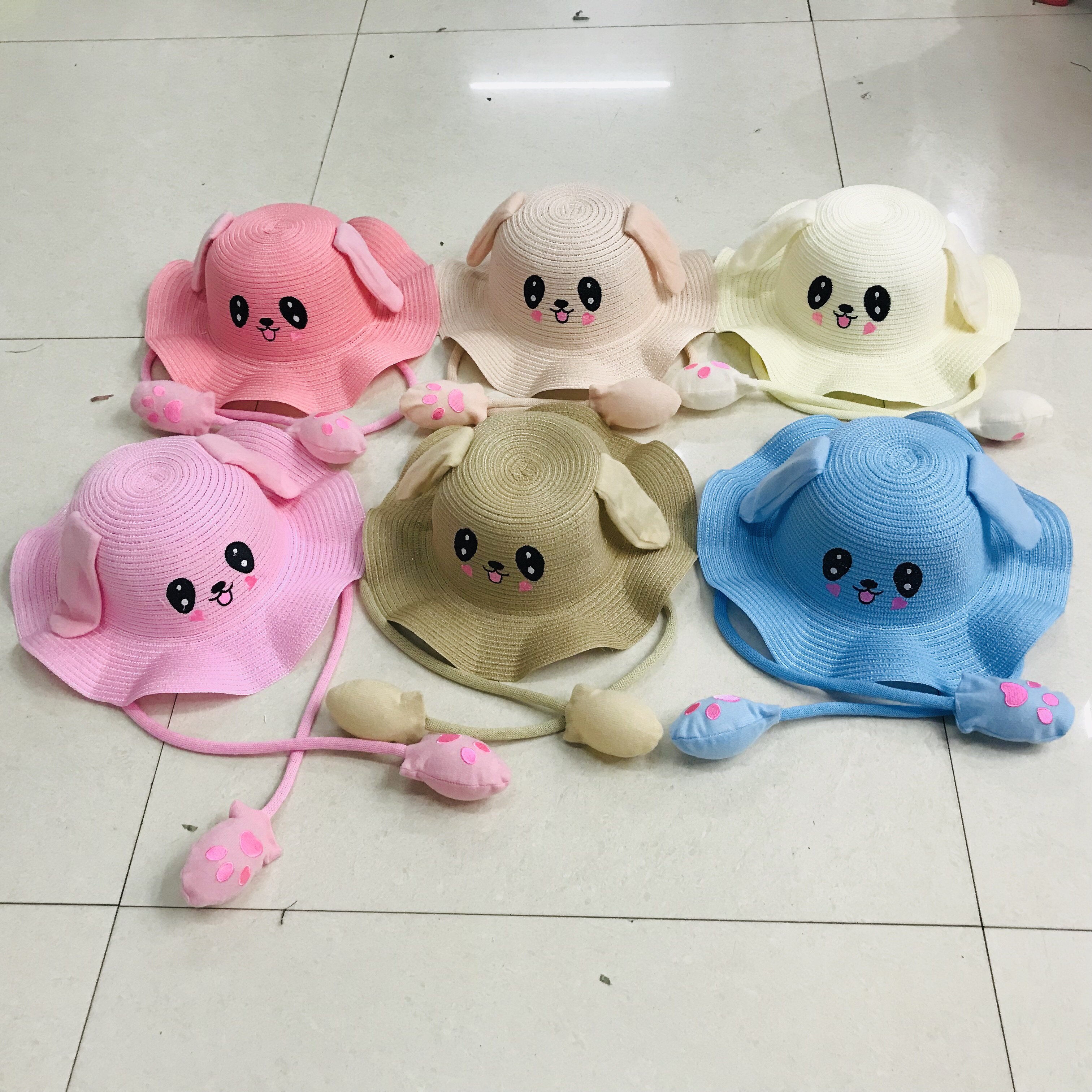 Douyin with moving rabbit ears straw hat children children lovely fisherman hat baby summer shade hat