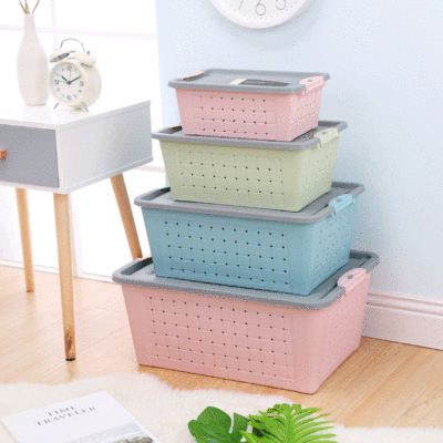 Creative rattan woven clothes storage box with cover children's toys book storage box clothes storage basket box