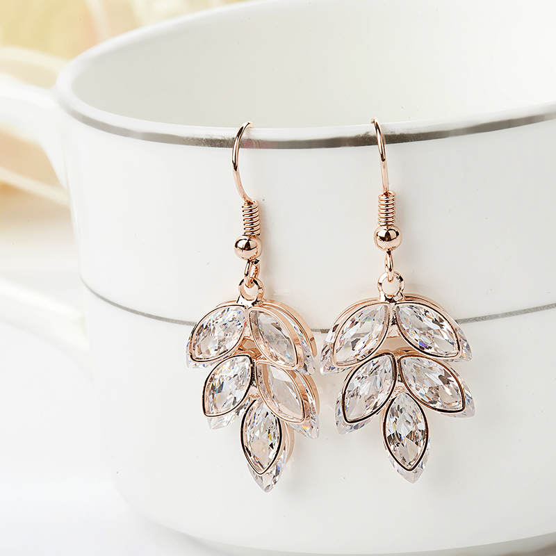 人工树叶锆石耳环夸张韩版耳饰中长款耳坠简约百搭耳饰品厂家批发