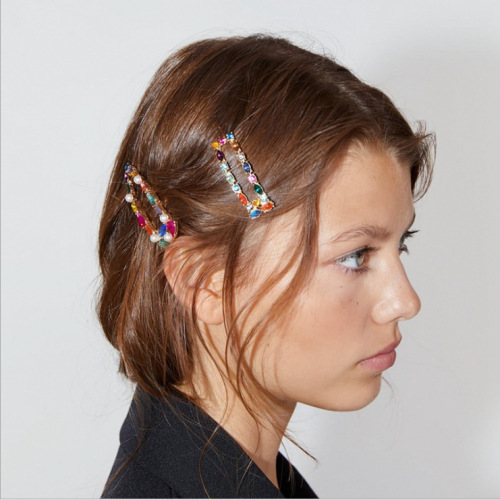 European and American Fashion Big Brand Internet Celebrity Style Colorful Rhinestone Barrettes Side Clip Frog Clip Hair Accessories Headdress Wholesale