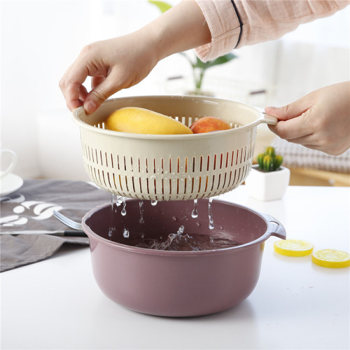 double-layer hollow fruit basin fruit washing and draining basket household fruit basket creative plastic vegetable basket kitchen vegetable washing basin