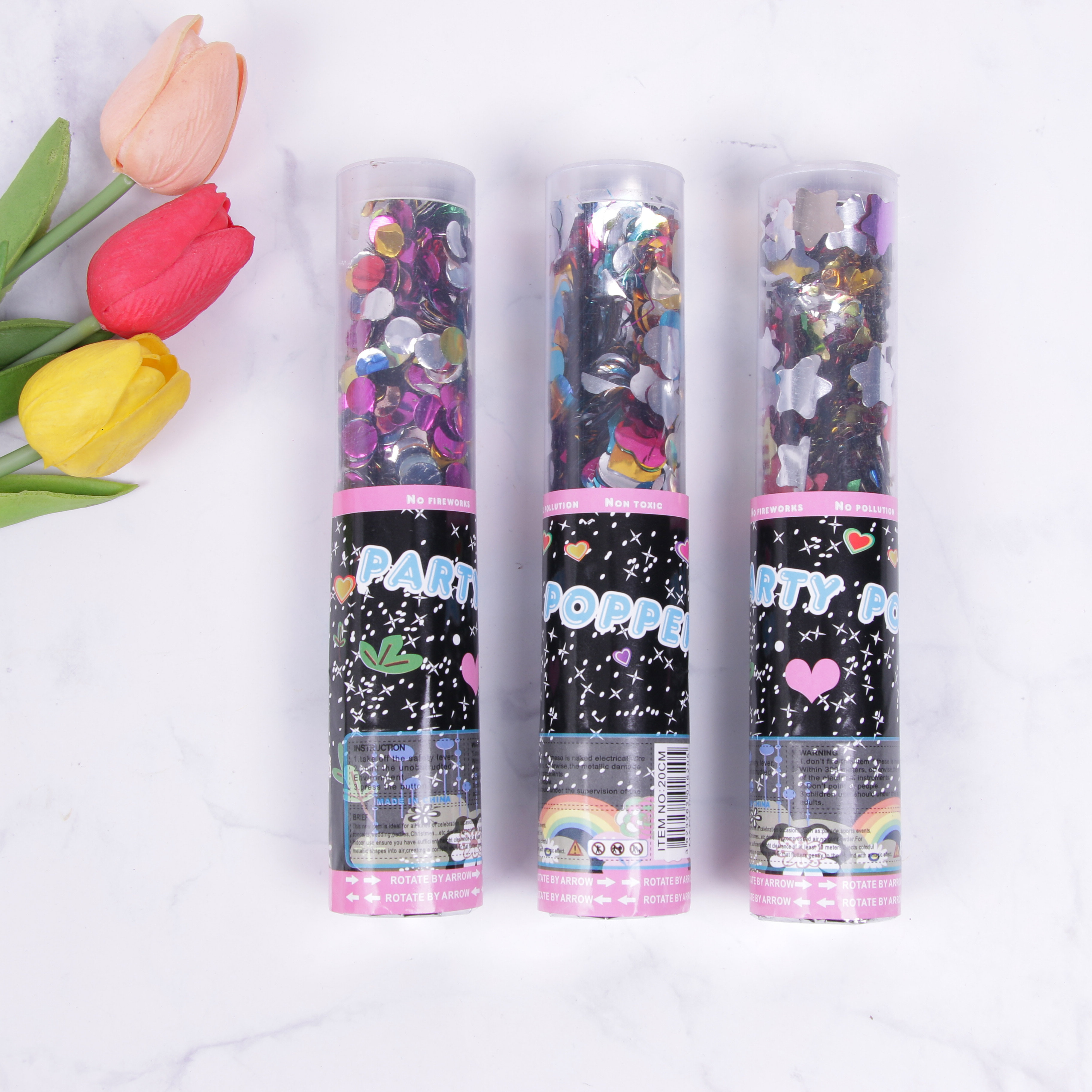 透明管纸管亮片纸片造型五彩纸屑礼花礼炮手拧按钮礼花筒节日用品