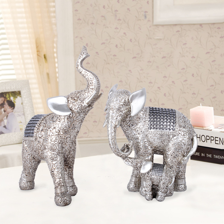 树脂工艺品 新款欧式玫瑰花纹情侣大象摆件 结婚礼物 家居饰品