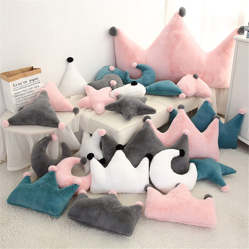 INS Soft Rabbit Fur Star Moon Crown Pillow Plush Toy Wholesale Sofa Cushion Children‘s Room Decoration
