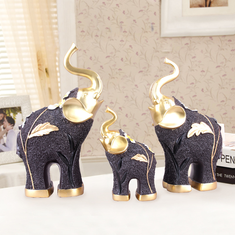 树脂工艺品 欧式花纹三只大象摆件 客厅电视柜酒柜创意家居装饰品