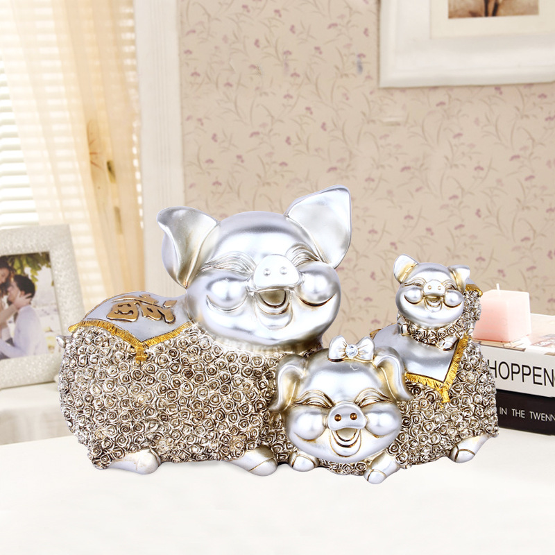 树脂工艺品 创意喜庆三只猪家居装饰品摆件客厅电视柜房间小摆设