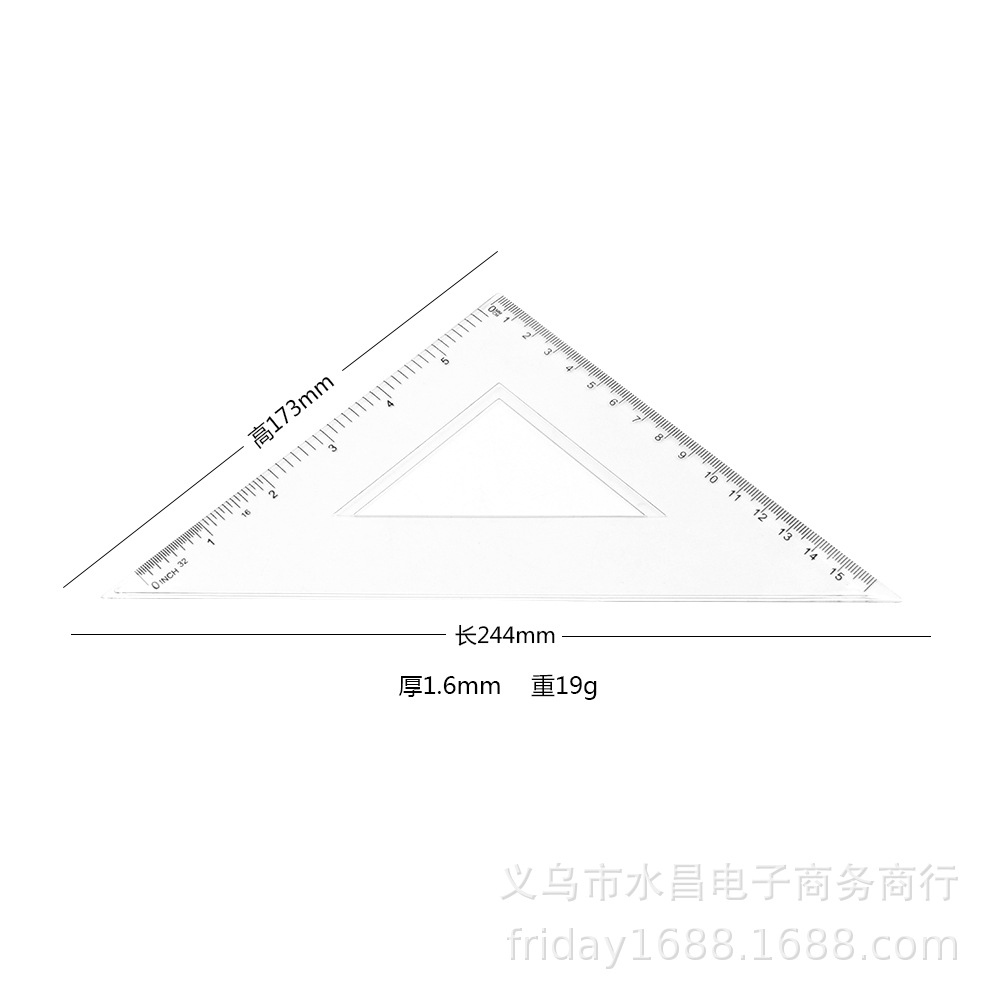 外贸跨境30cm套尺配件等边大三角板透明塑料三角等腰尺子批发