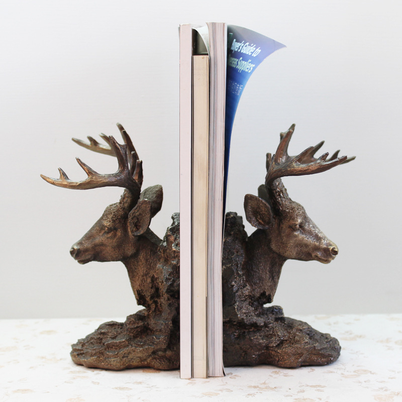 书房装饰摆设 欧式仿古铜麋鹿书立树脂摆件 办公室学生创意礼品