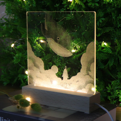 2019 new 3D night light acrylic gift lamp whale series led bedroom bedside lamp