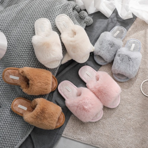 classic solid color big rabbit fur flip flops fur slippers fur open-top slippers rabbit fur open-top slippers slippers